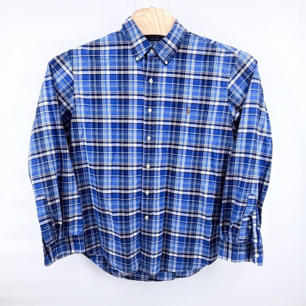 Ralph Lauren Shirt Mens XL Blue‎ White Plaid Button Down Long Sleeve Cotton